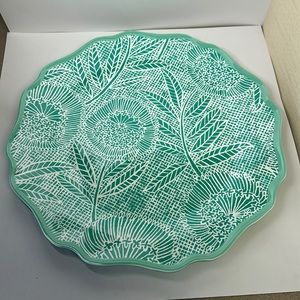 Melamine dishwasher safe floral pattern green & white plate retired pattern